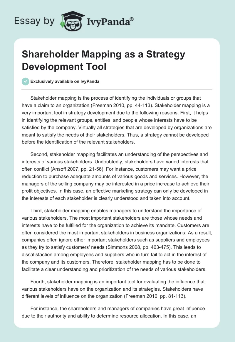 Shareholder Mapping as a Strategy Development Tool. Page 1
