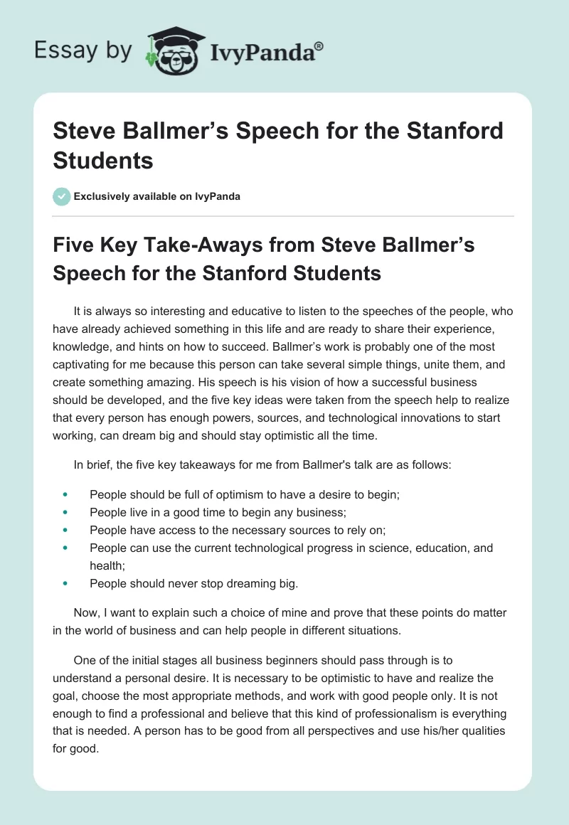 Steve Ballmer’s Speech for the Stanford Students. Page 1