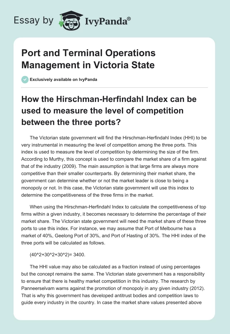 Port and Terminal Operations Management in Victoria State. Page 1