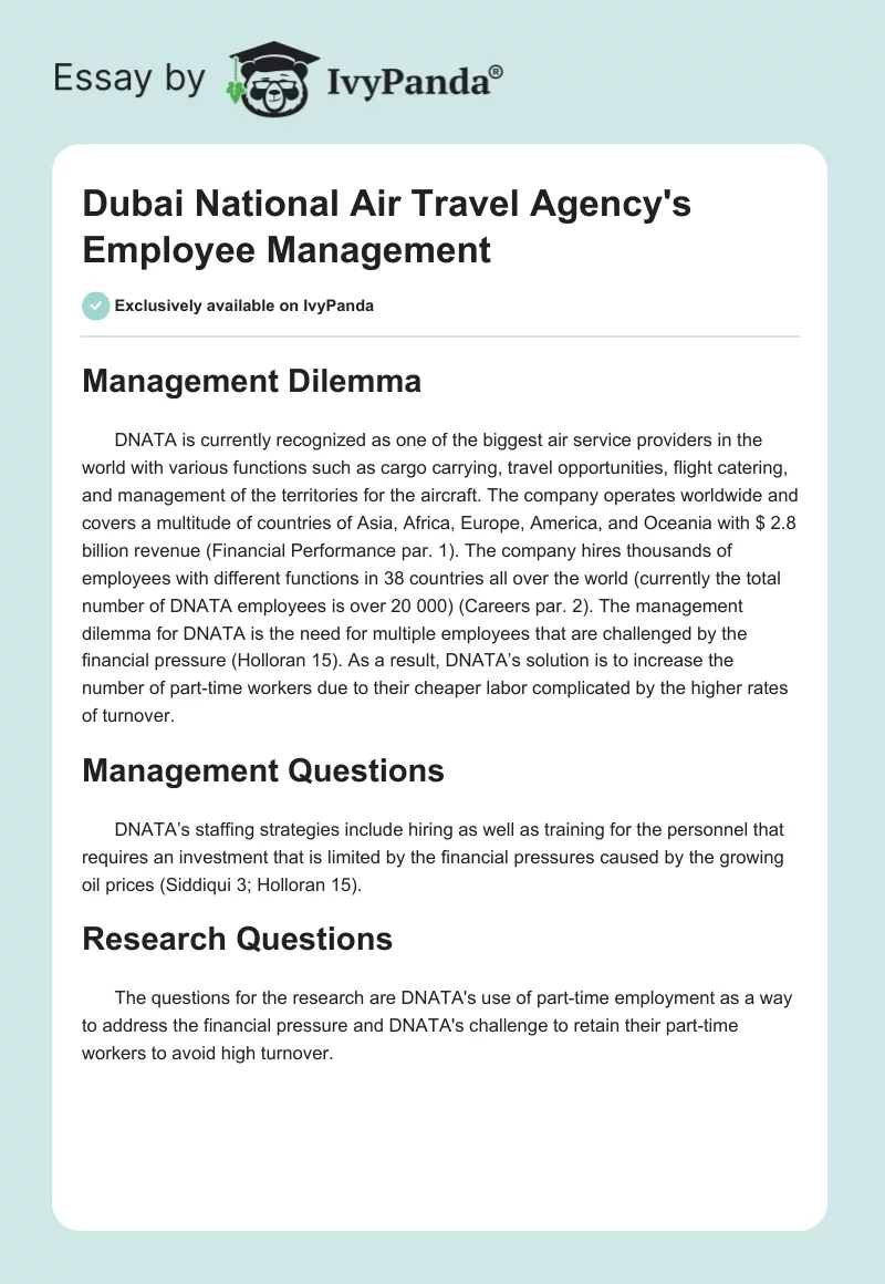 Dubai National Air Travel Agency's Employee Management. Page 1