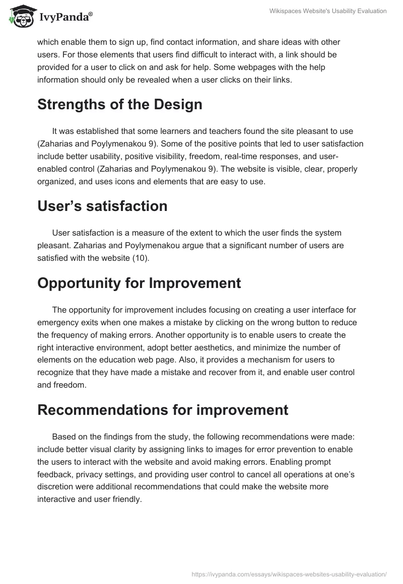 Wikispaces Website's Usability Evaluation. Page 4