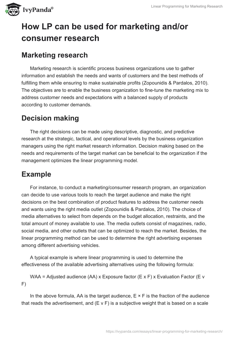 Linear Programming for Marketing Research. Page 2