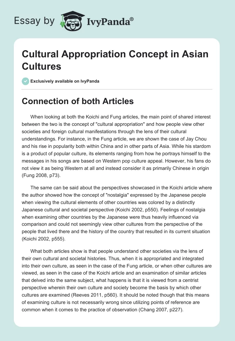 Cultural Appropriation Concept in Asian Cultures. Page 1