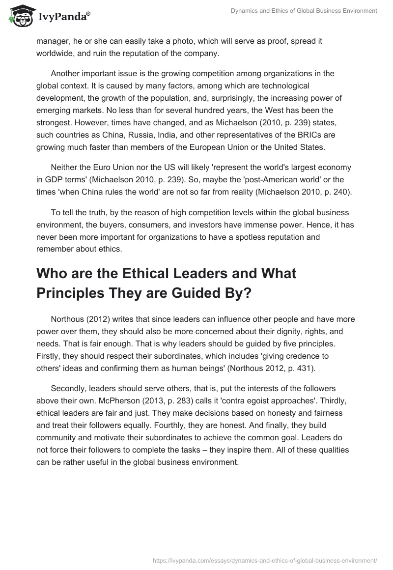 Dynamics and Ethics of Global Business Environment. Page 2