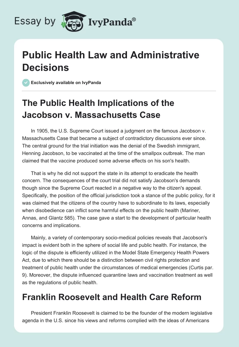 Public Health Law and Administrative Decisions. Page 1