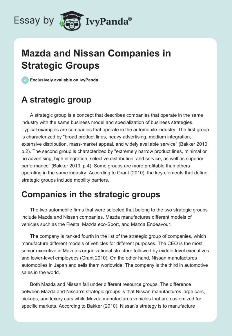 Mazda and Nissan Companies in Strategic Groups. Page 1