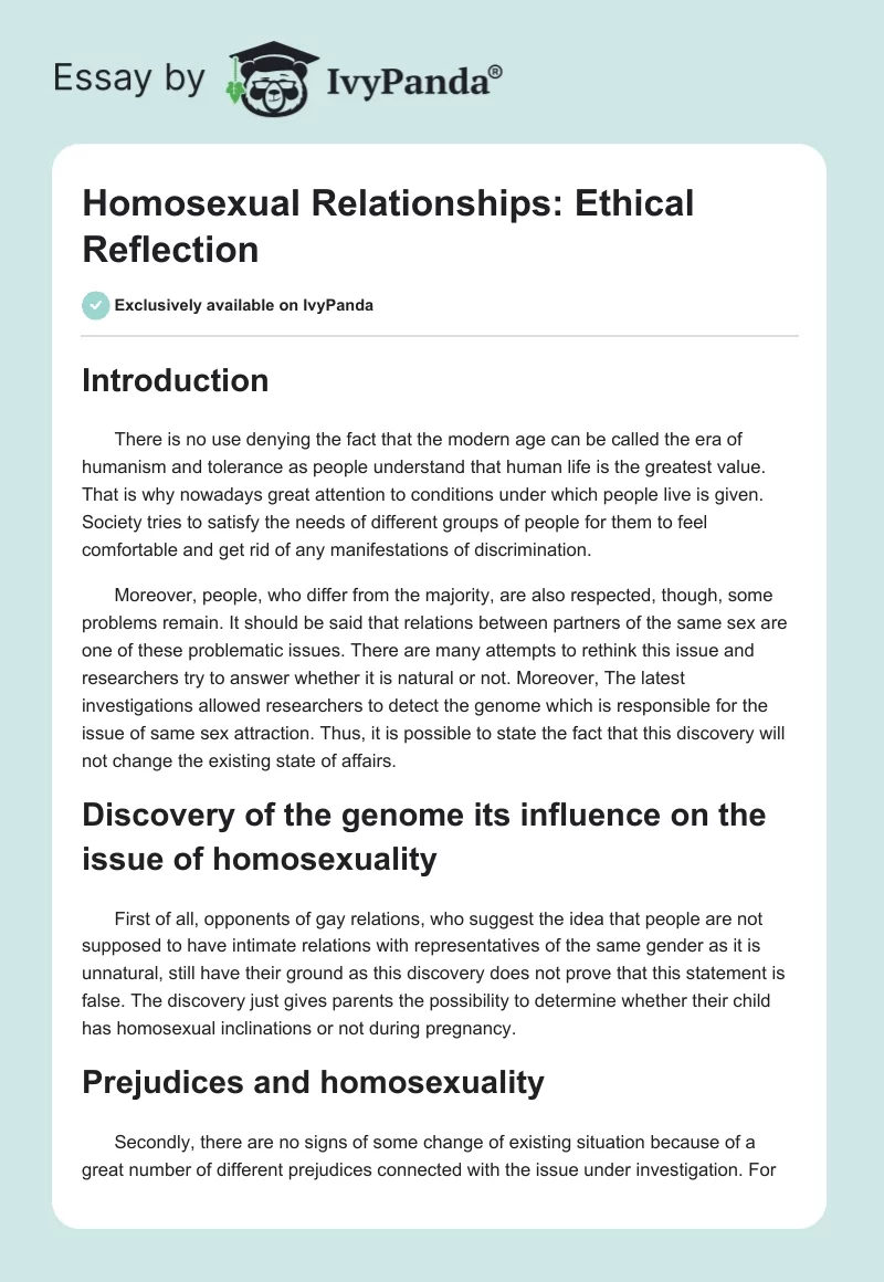 Homosexual Relationships: Ethical Reflection. Page 1