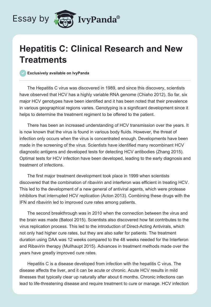 Hepatitis C: Clinical Research and New Treatments. Page 1