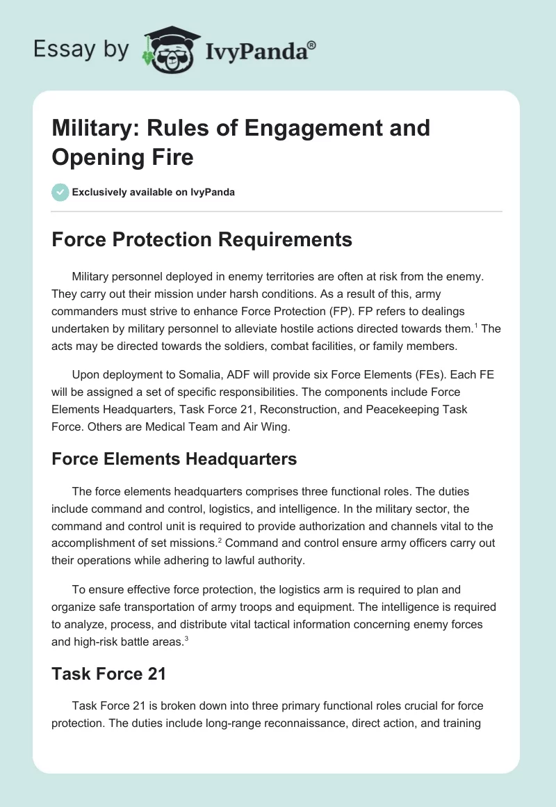Military: Rules of Engagement and Opening Fire. Page 1