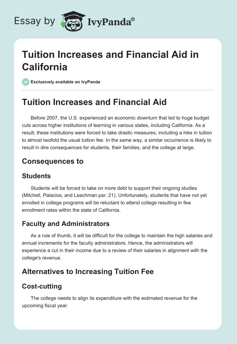 Tuition Increases and Financial Aid in California. Page 1