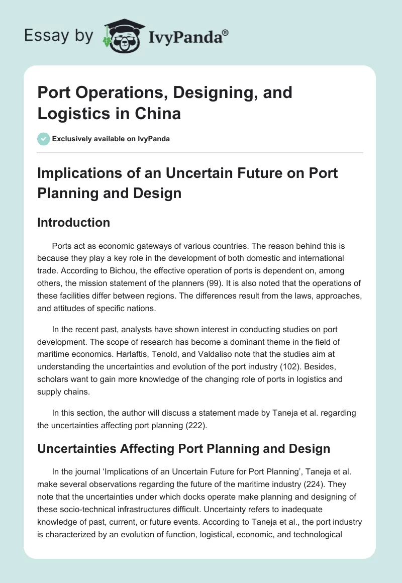 Port Operations, Designing, and Logistics in China. Page 1