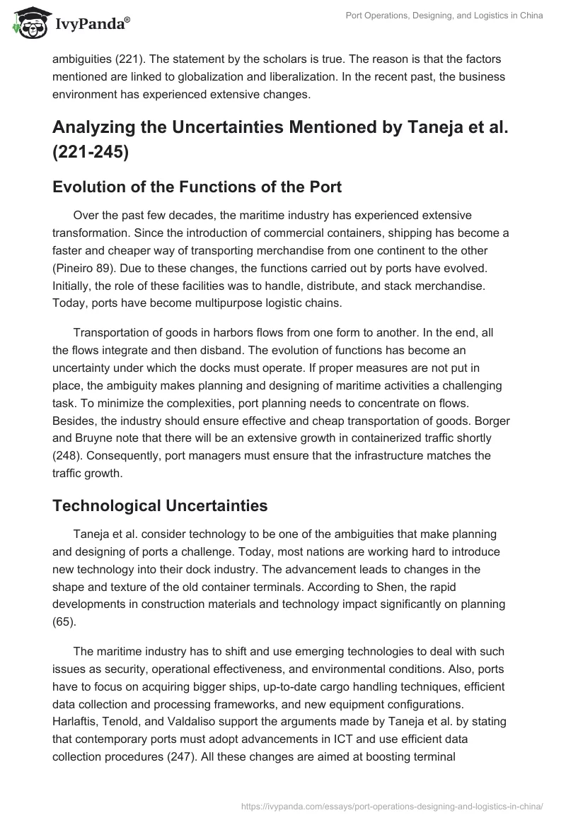 Port Operations, Designing, and Logistics in China. Page 2