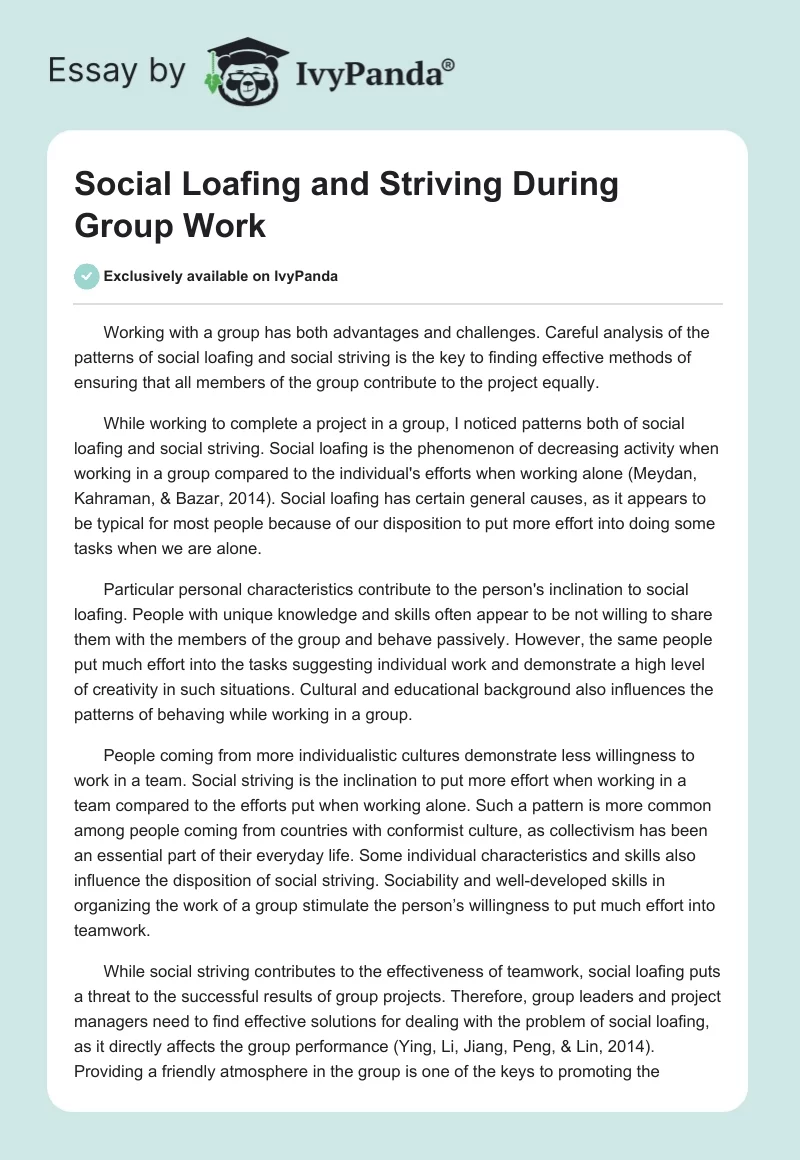 Social Loafing and Striving During Group Work. Page 1