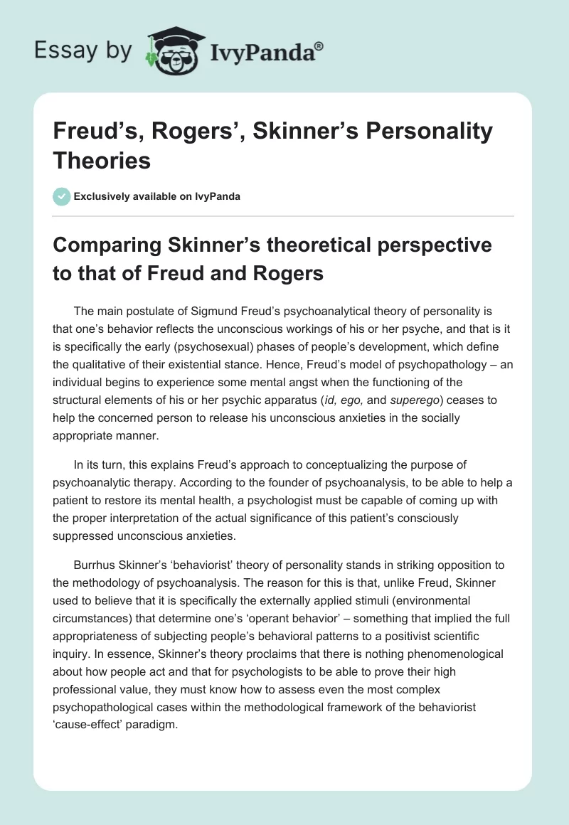 Freud’s, Rogers’, Skinner’s Personality Theories. Page 1