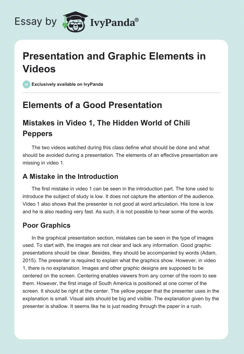 Presentation and Graphic Elements in Videos. Page 1