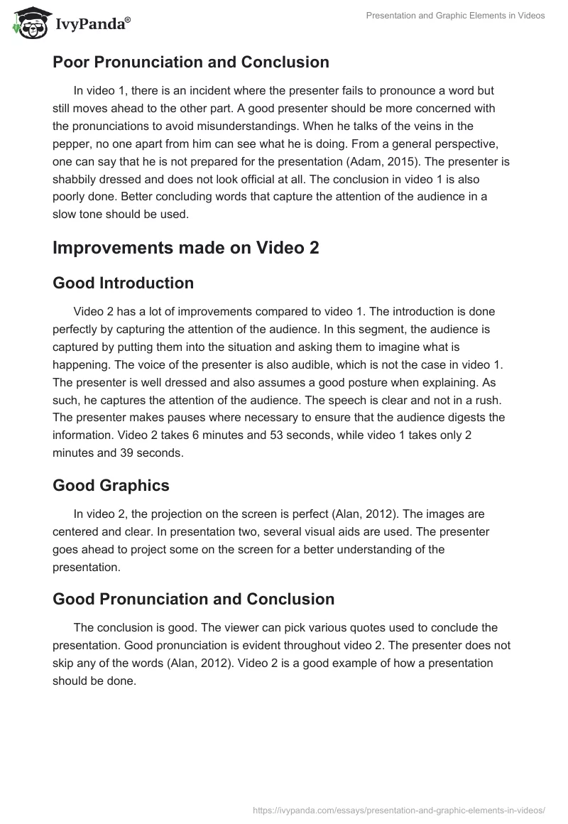 Presentation and Graphic Elements in Videos. Page 2
