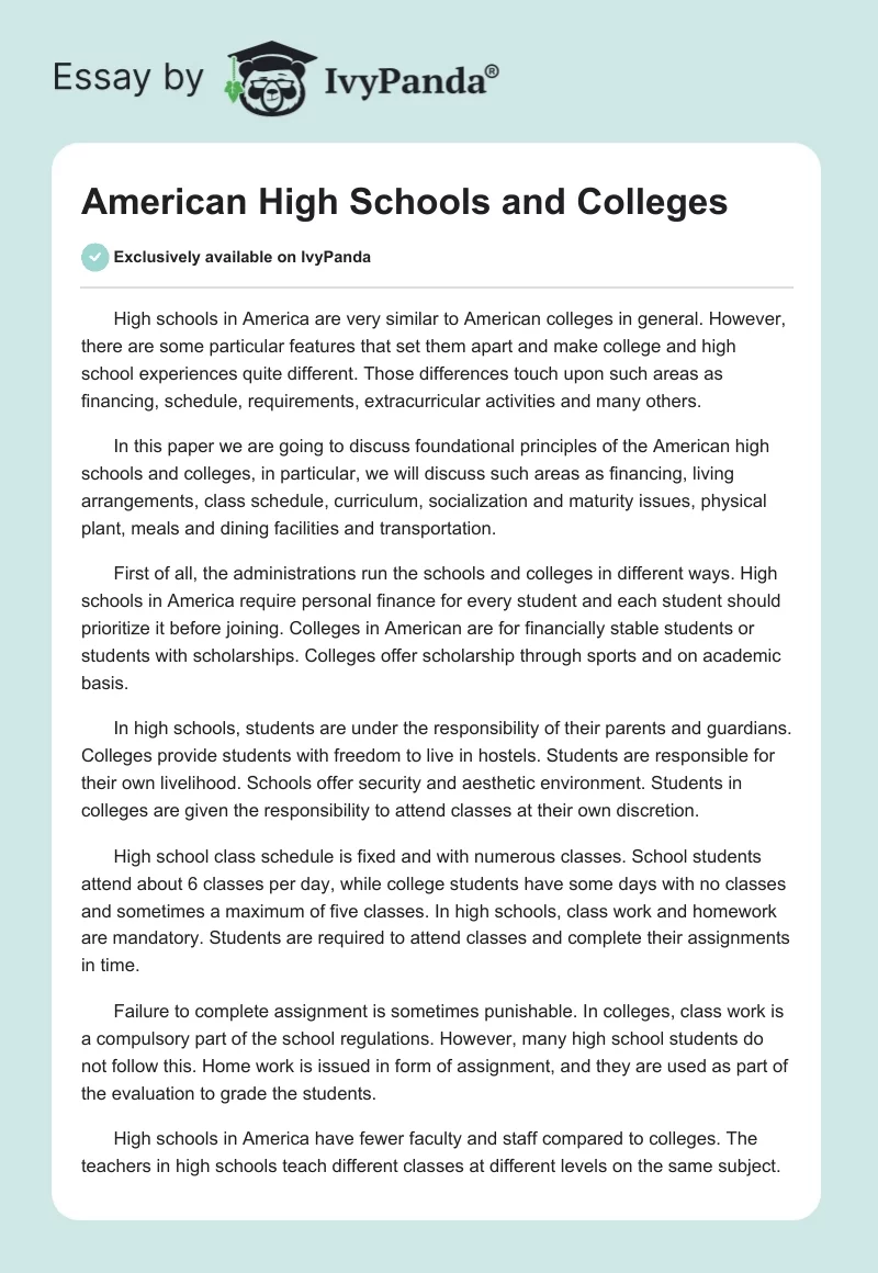 American High Schools and Colleges. Page 1