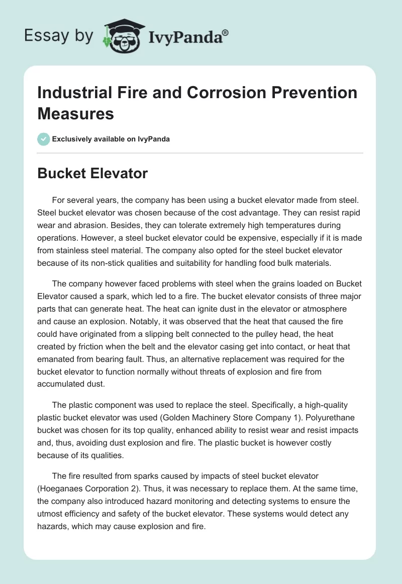 Industrial Fire and Corrosion Prevention Measures. Page 1