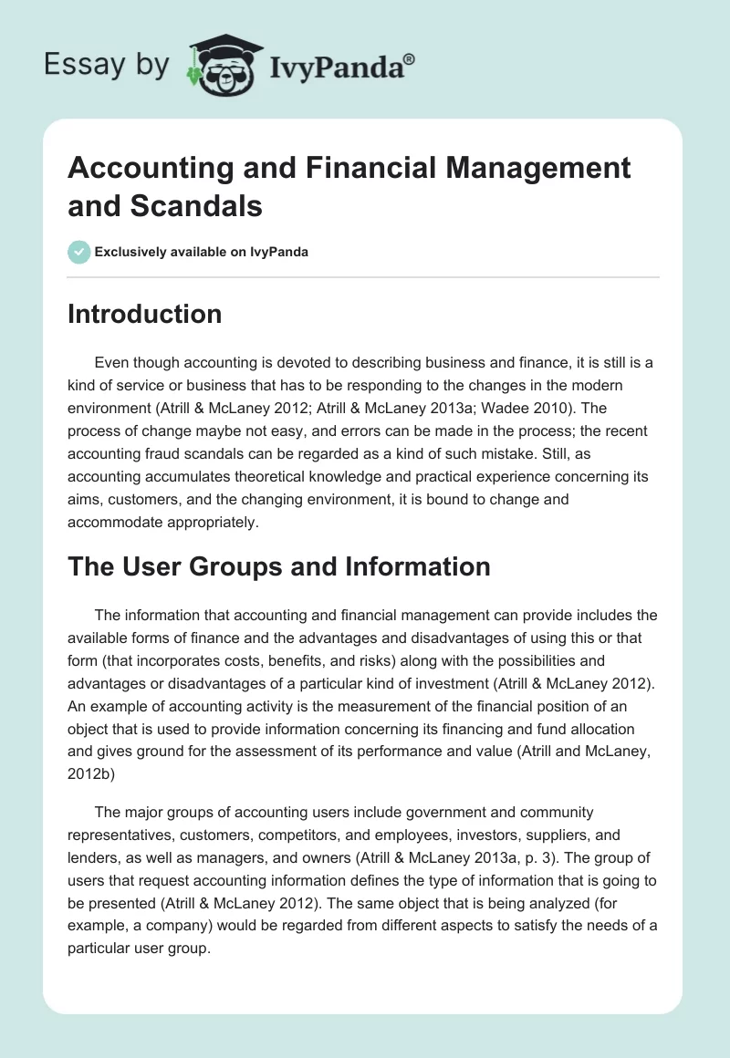 Accounting and Financial Management and Scandals. Page 1