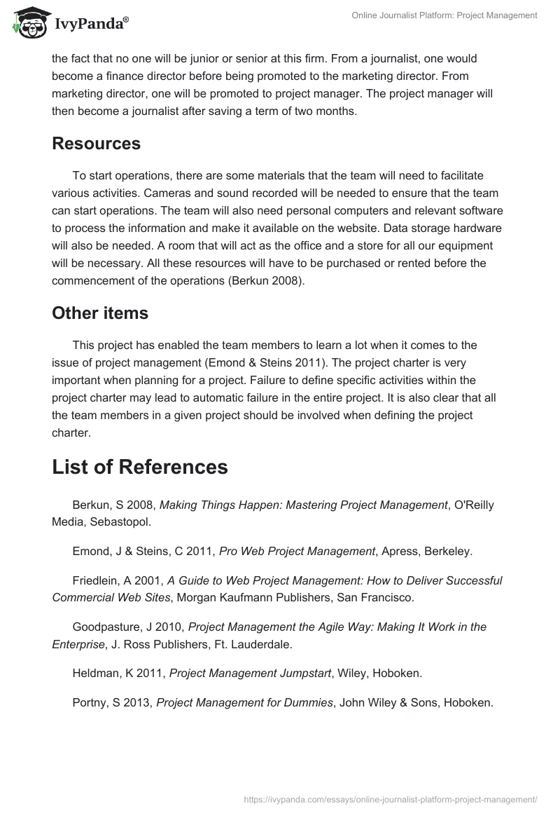 Online Journalist Platform: Project Management. Page 4
