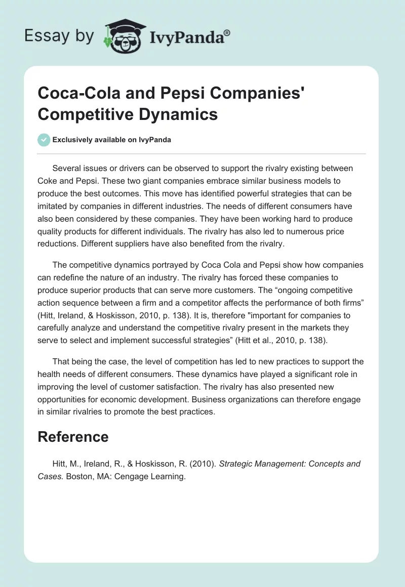 Coca-Cola and Pepsi Companies' Competitive Dynamics. Page 1