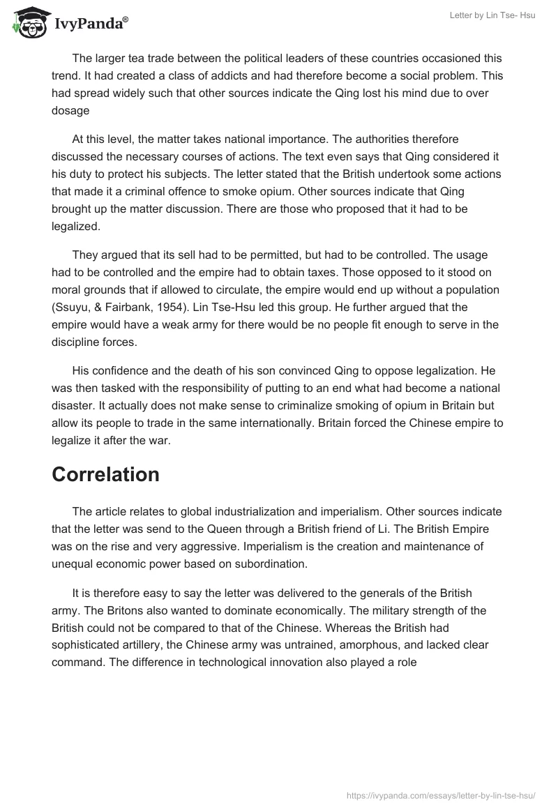 Letter by Lin Tse- Hsu. Page 2