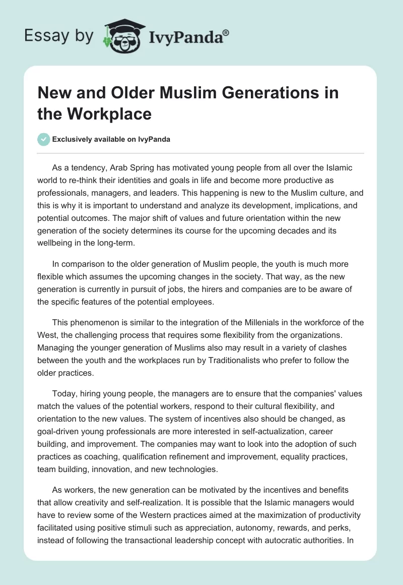 New and Older Muslim Generations in the Workplace. Page 1