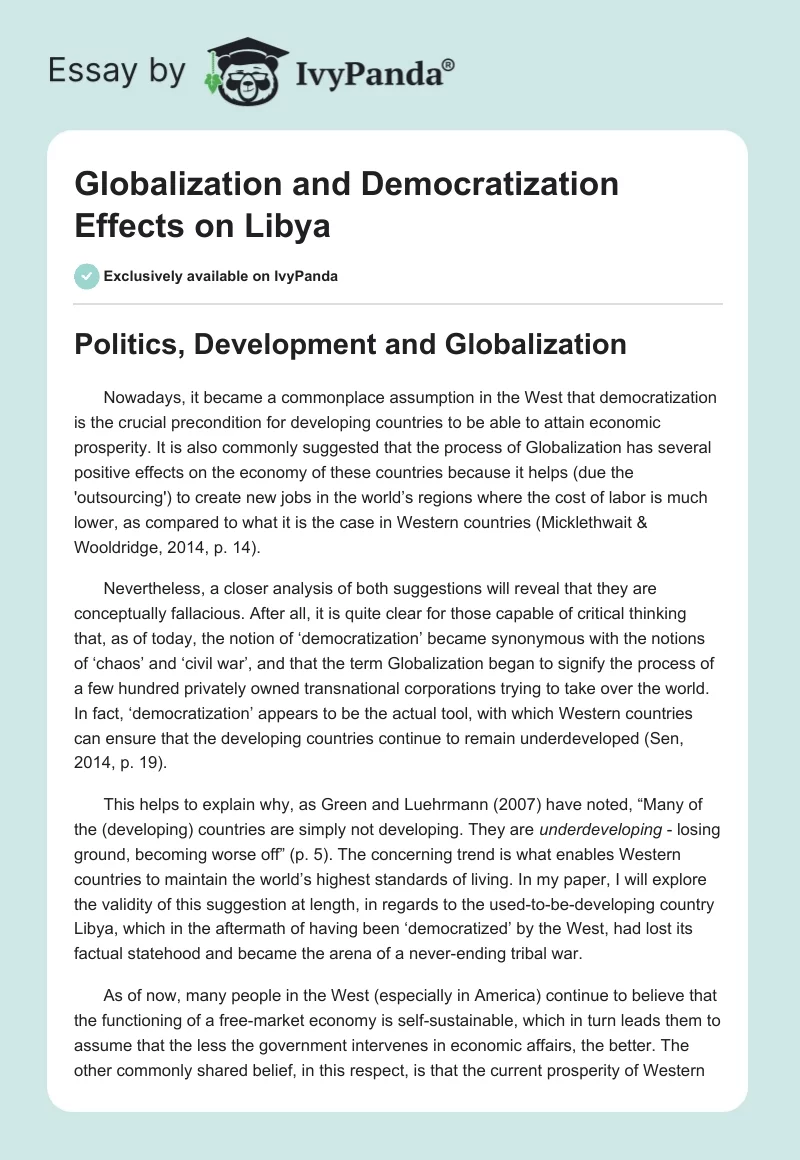 Globalization and Democratization Effects on Libya. Page 1
