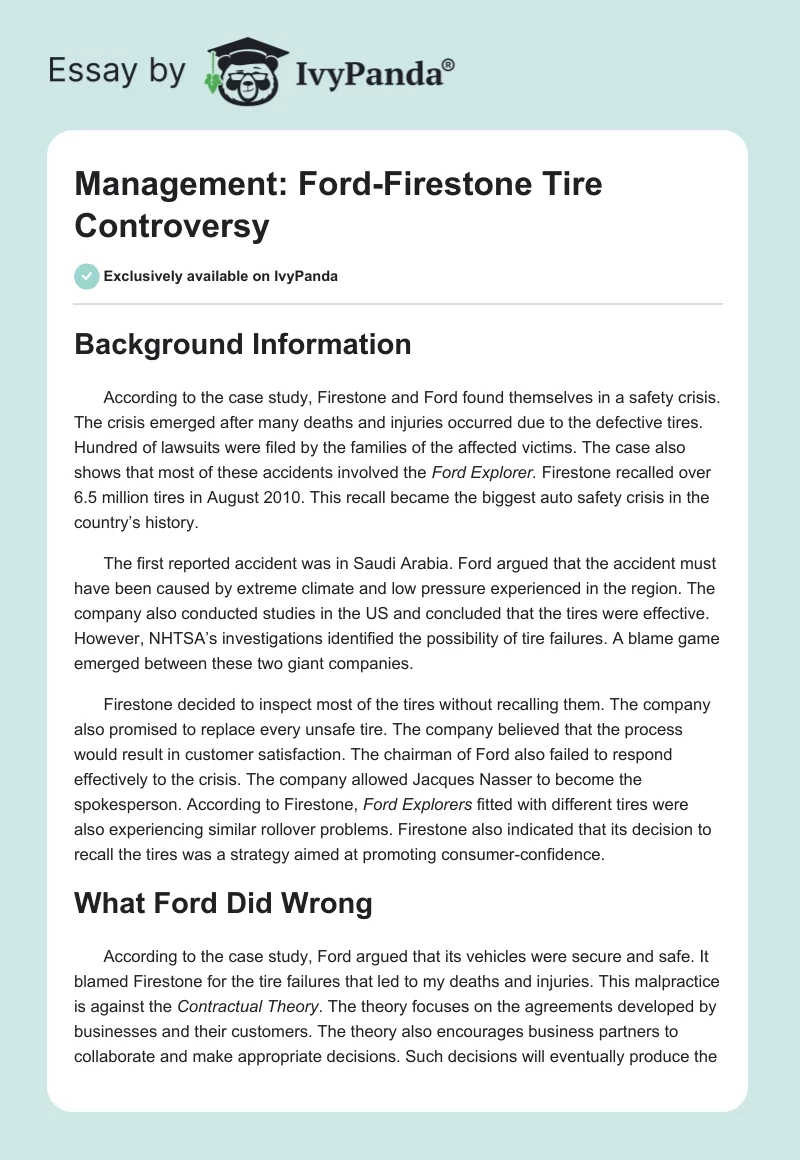 Management: Ford-Firestone Tire Controversy. Page 1