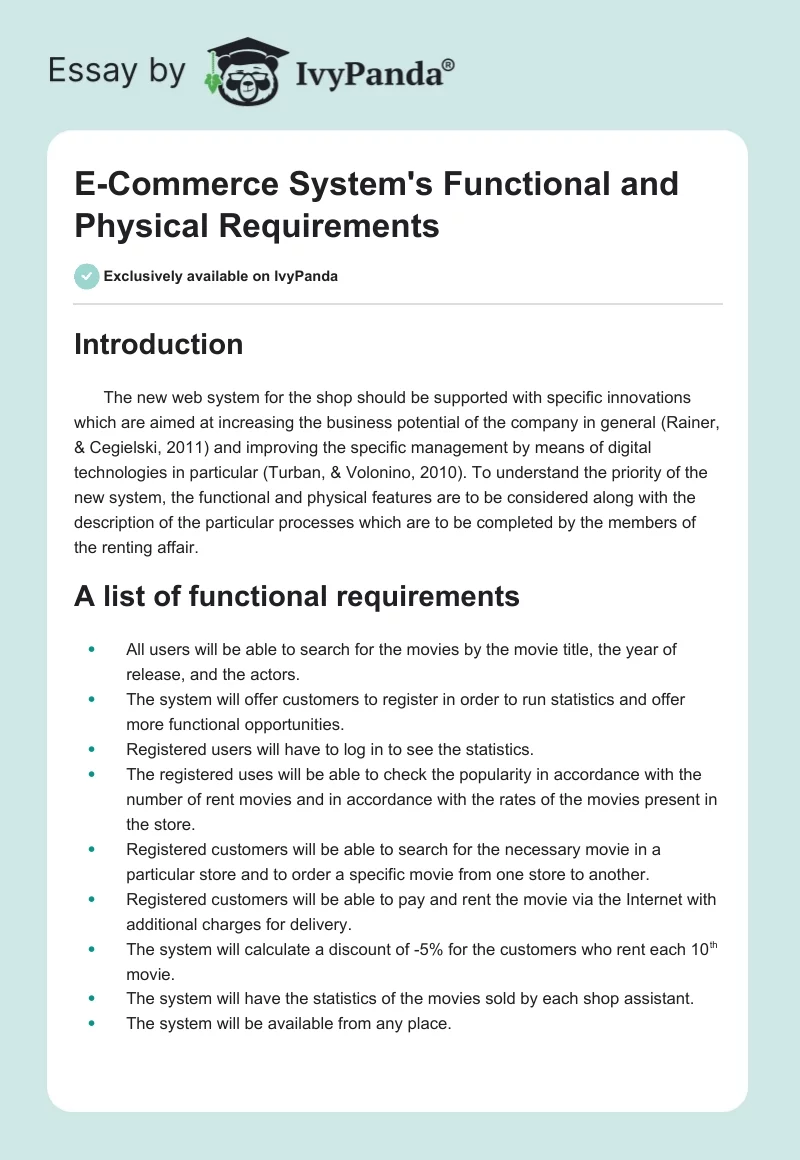 E-Commerce System's Functional and Physical Requirements. Page 1