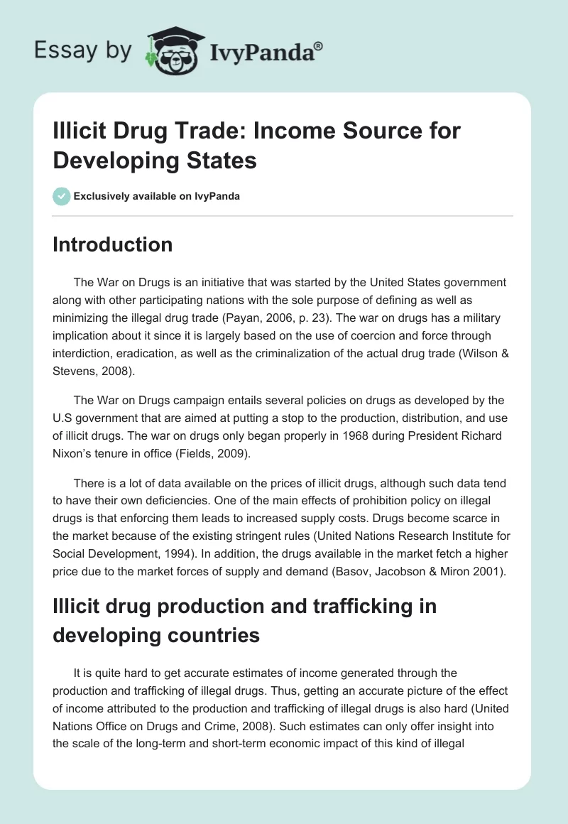 Illicit Drug Trade: Income Source for Developing States. Page 1