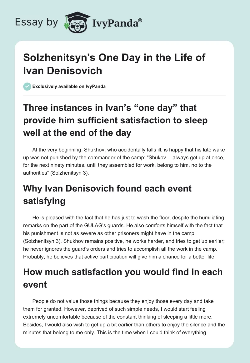 Solzhenitsyn's "One Day in the Life of Ivan Denisovich". Page 1