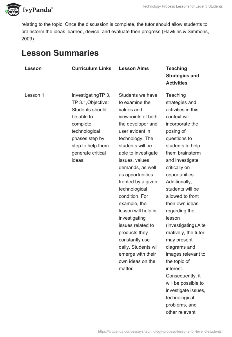Technology Process Lessons for Level 3 Students. Page 2