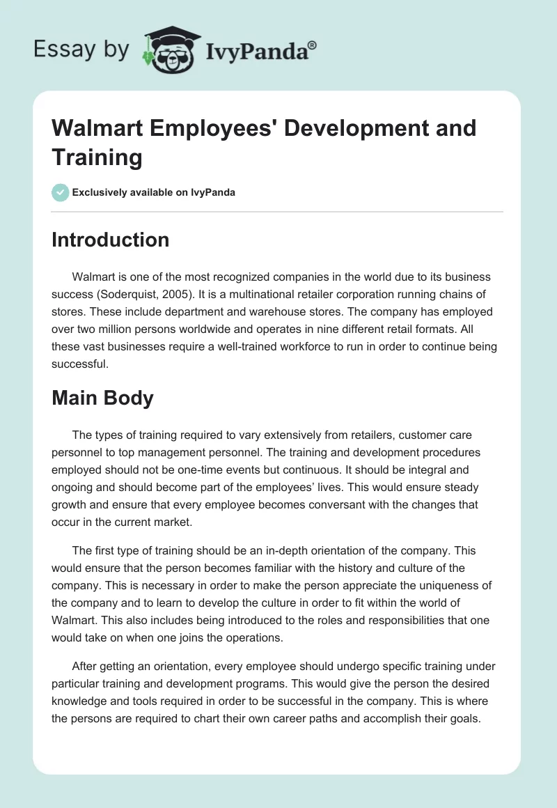 Walmart Employees' Development and Training. Page 1