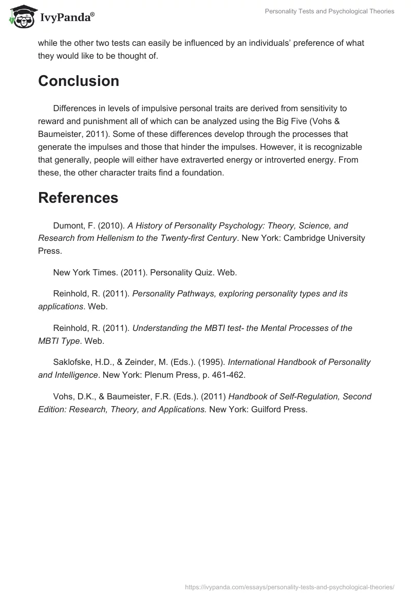 Personality Tests and Psychological Theories. Page 3