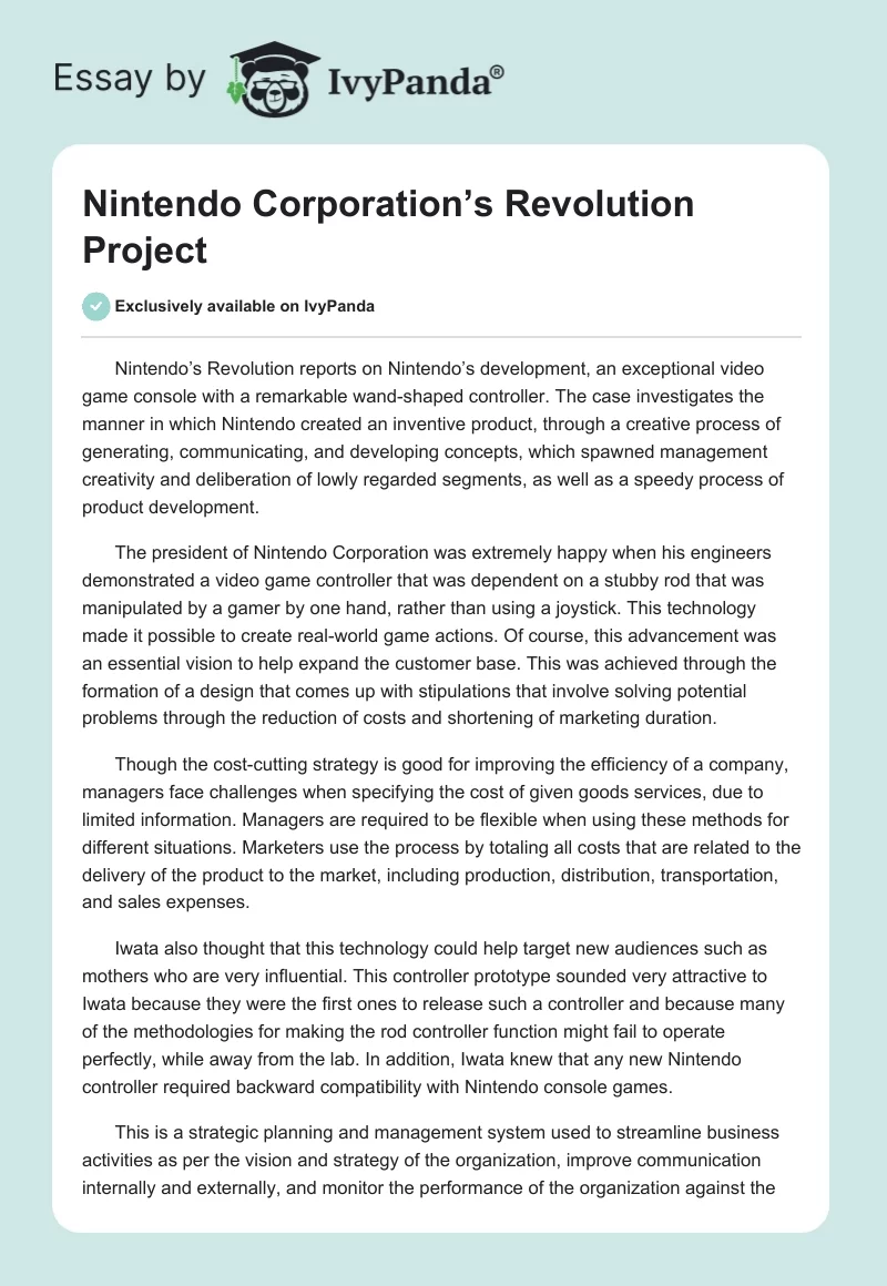 Nintendo Corporation’s Revolution Project. Page 1