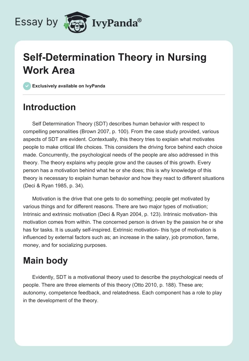 Self-Determination Theory in Nursing Work Area. Page 1