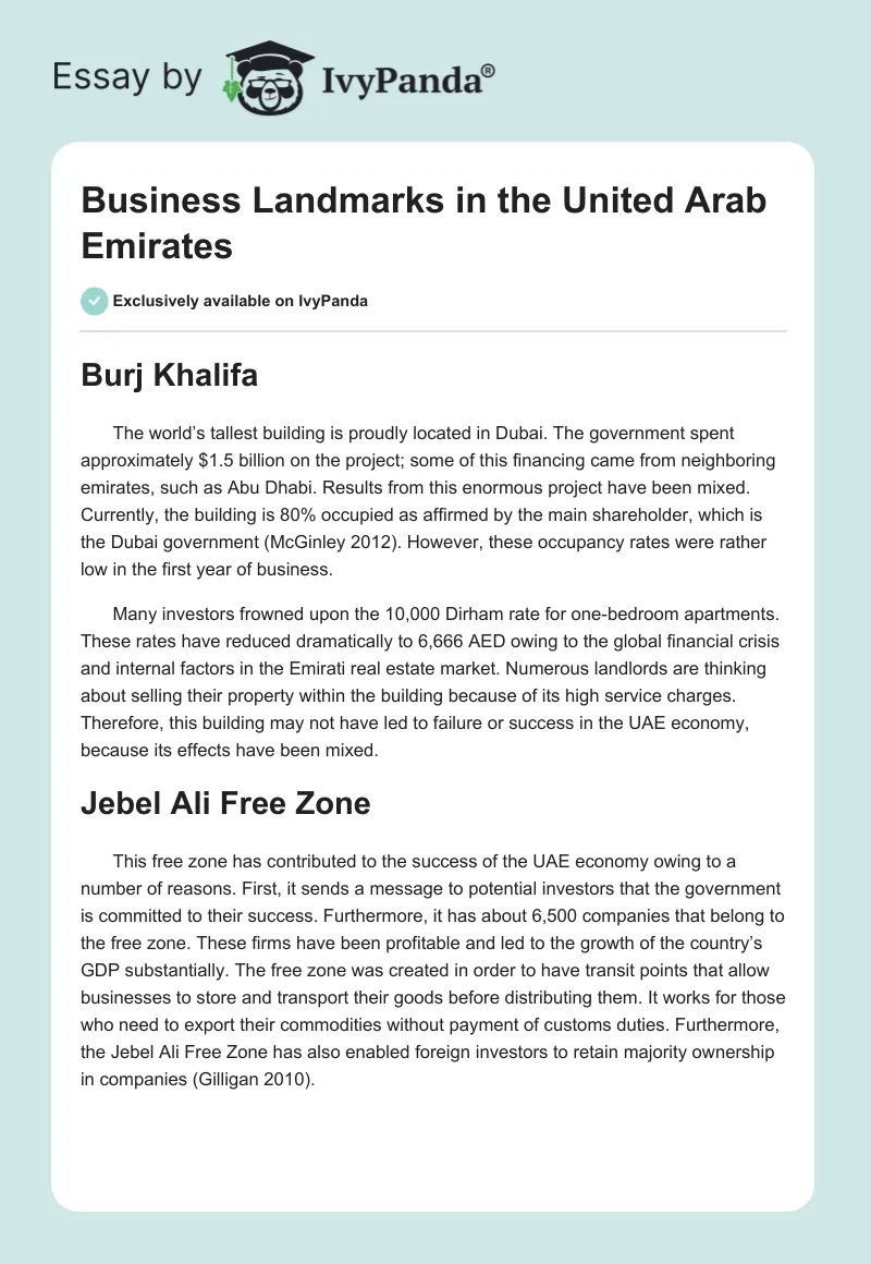 Business Landmarks in the United Arab Emirates. Page 1