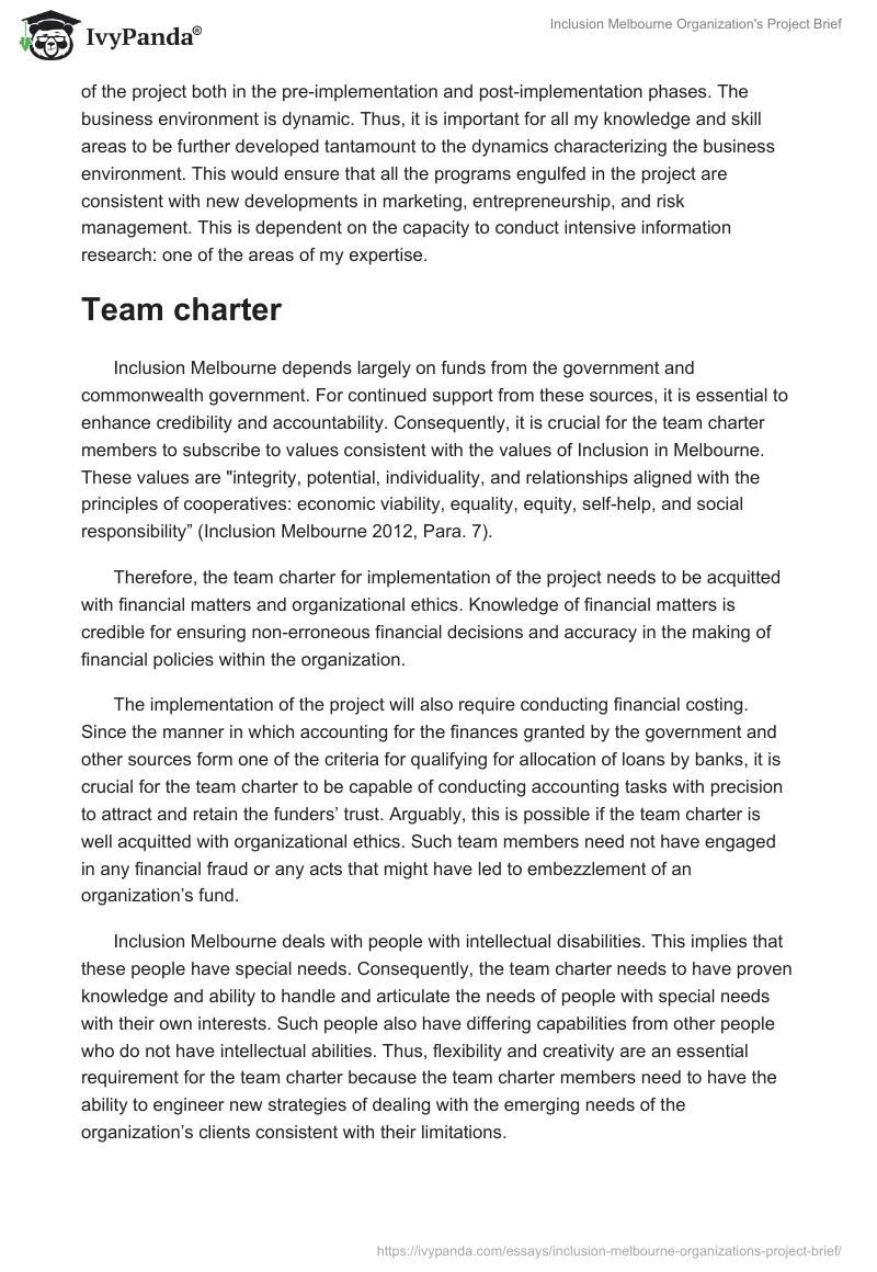 Inclusion Melbourne Organization's Project Brief. Page 4