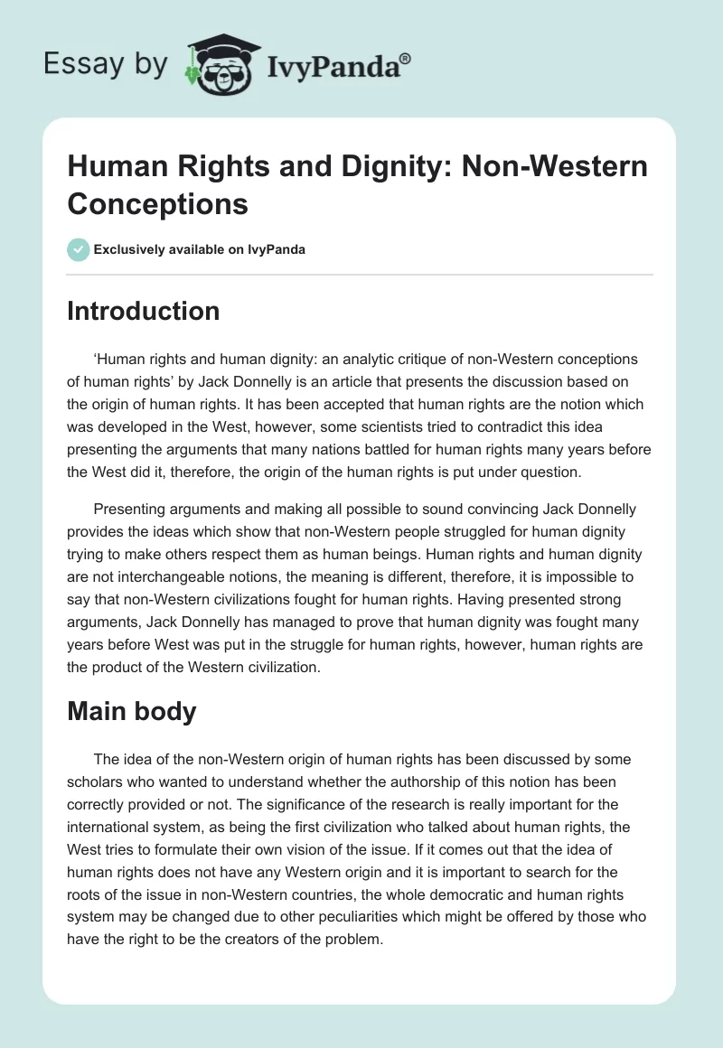 Human Rights and Dignity: Non-Western Conceptions. Page 1