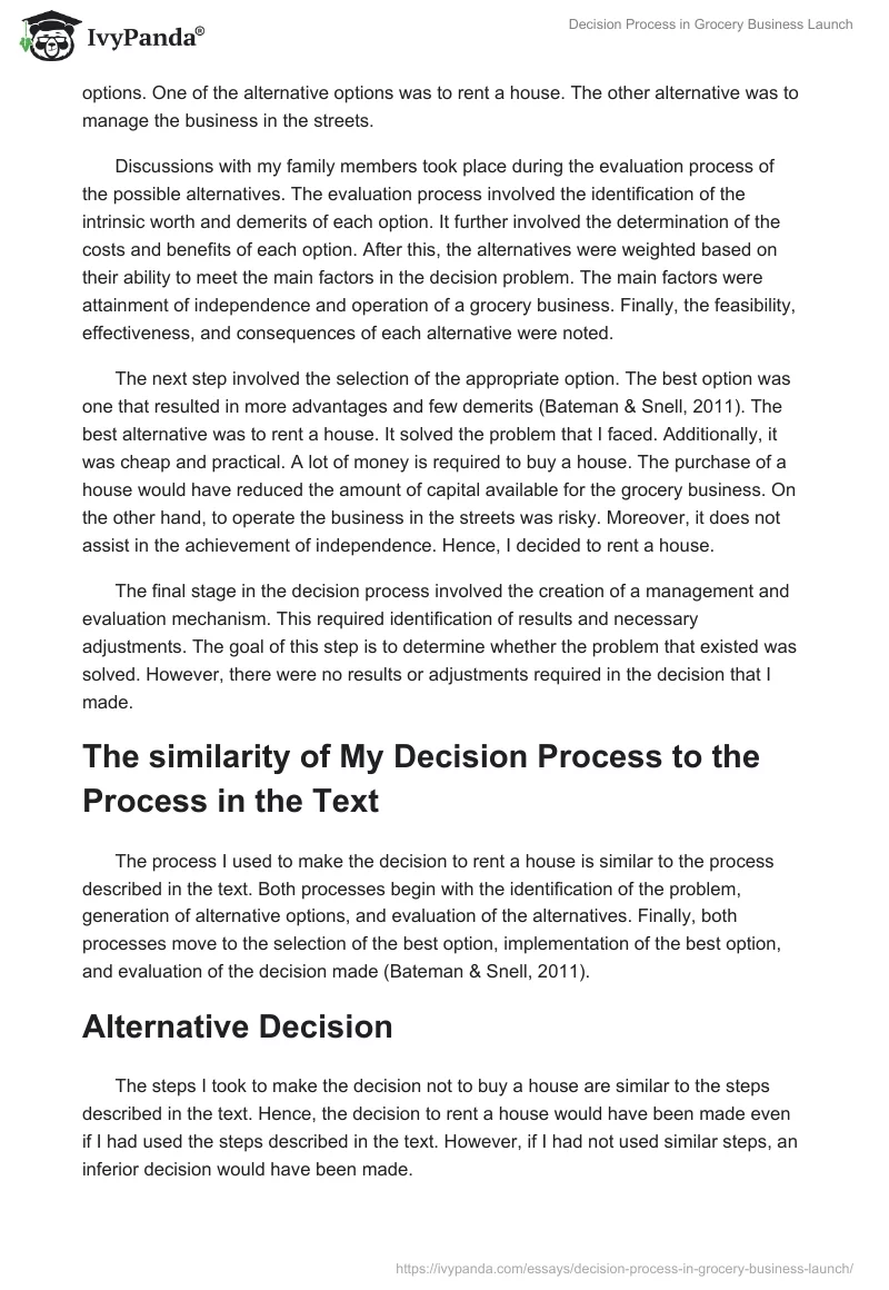 Decision Process in Grocery Business Launch. Page 2