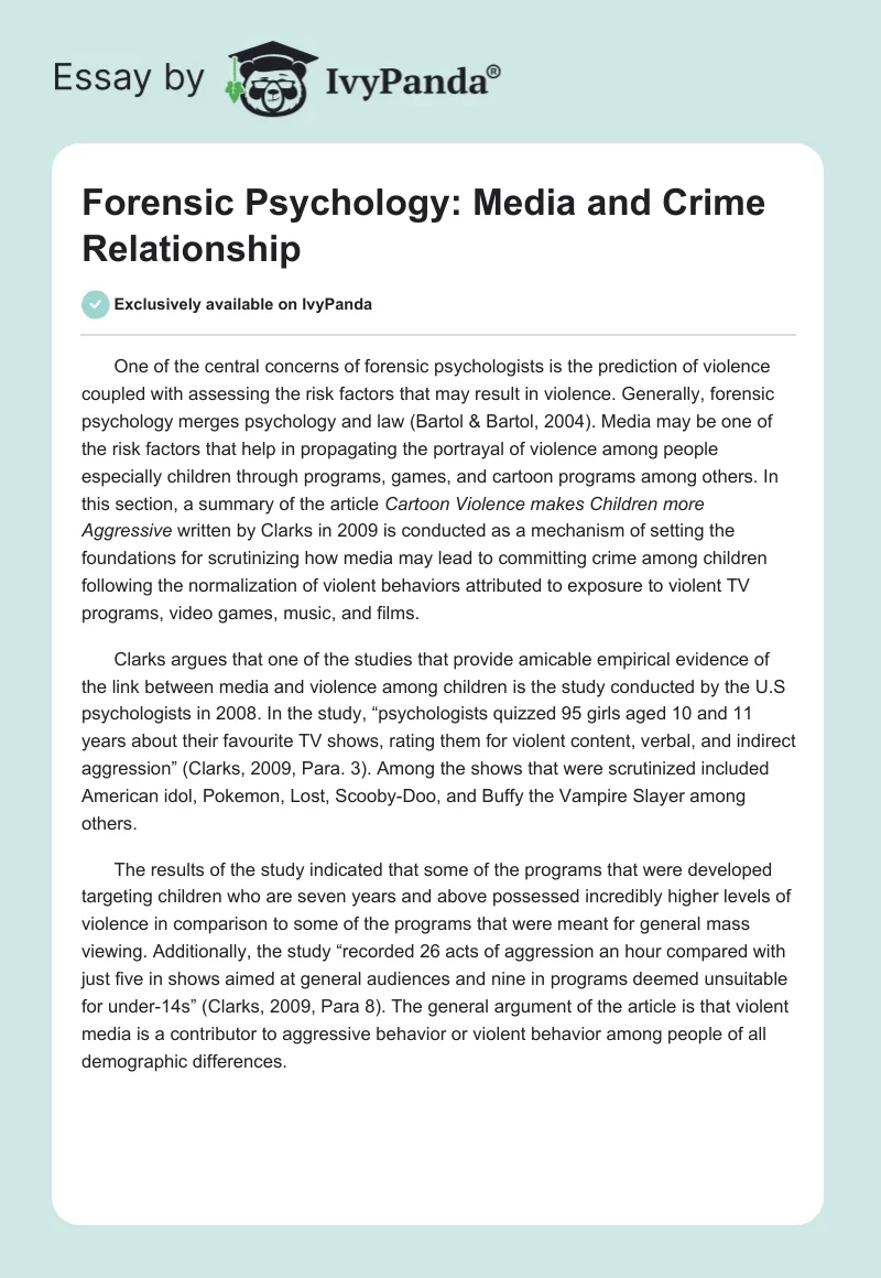 Forensic Psychology: Media and Crime Relationship. Page 1