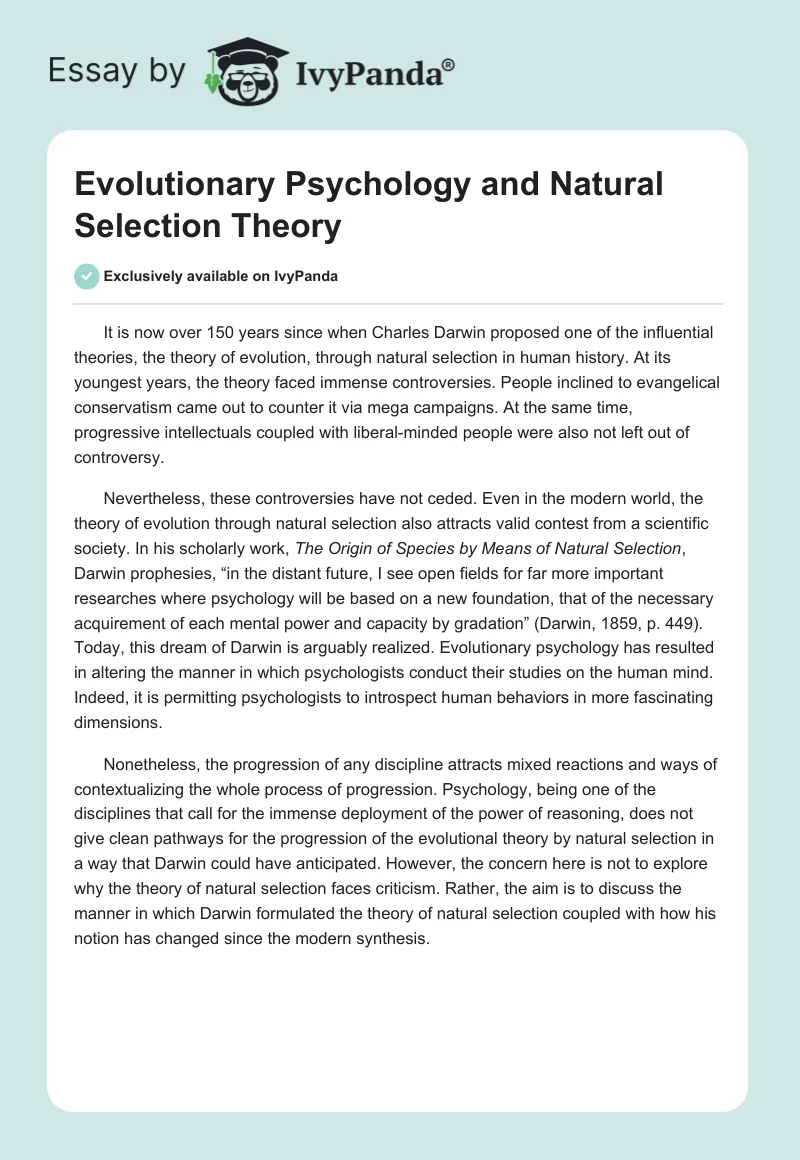 Evolutionary Psychology and Natural Selection Theory. Page 1