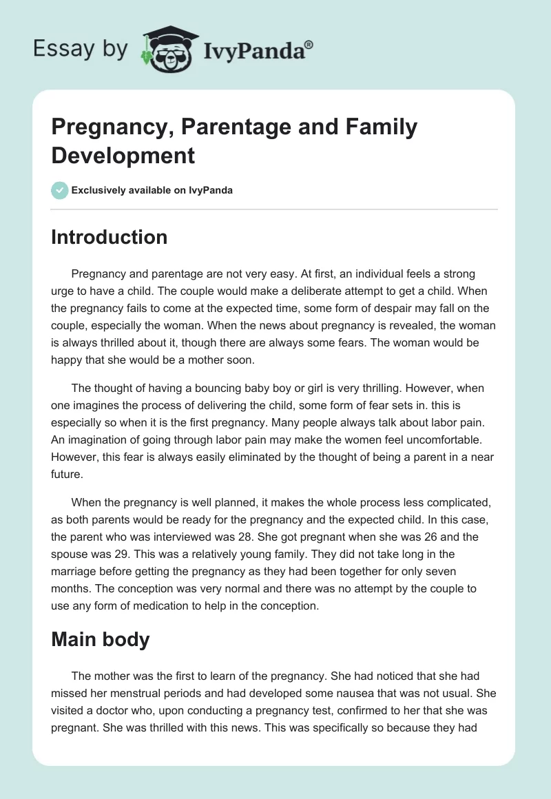 Pregnancy, Parentage and Family Development. Page 1