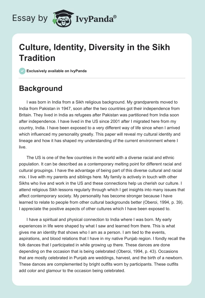 Culture, Identity, Diversity in the Sikh Tradition. Page 1