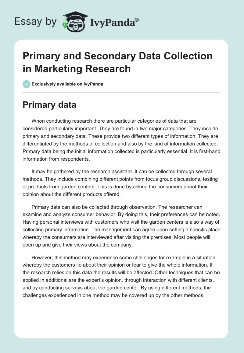 Primary and Secondary Data Collection in Marketing Research. Page 1