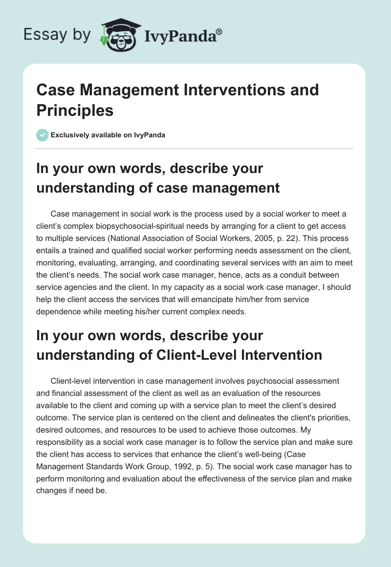 Case Management Interventions and Principles. Page 1