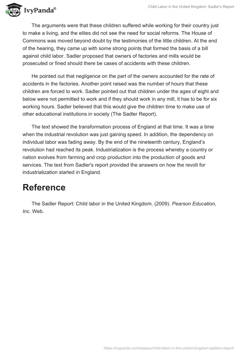 Child Labor in the United Kingdom: Sadler's Report. Page 2