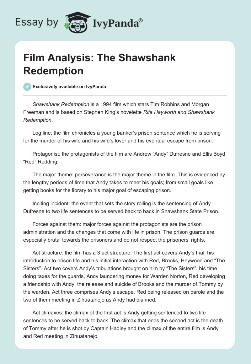 Film Analysis: The Shawshank Redemption. Page 1