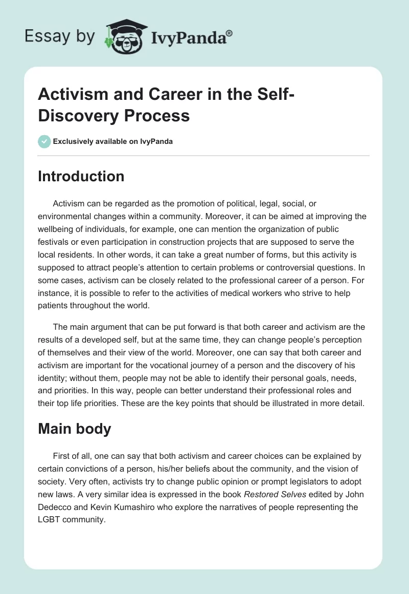 Activism and Career in the Self-Discovery Process. Page 1